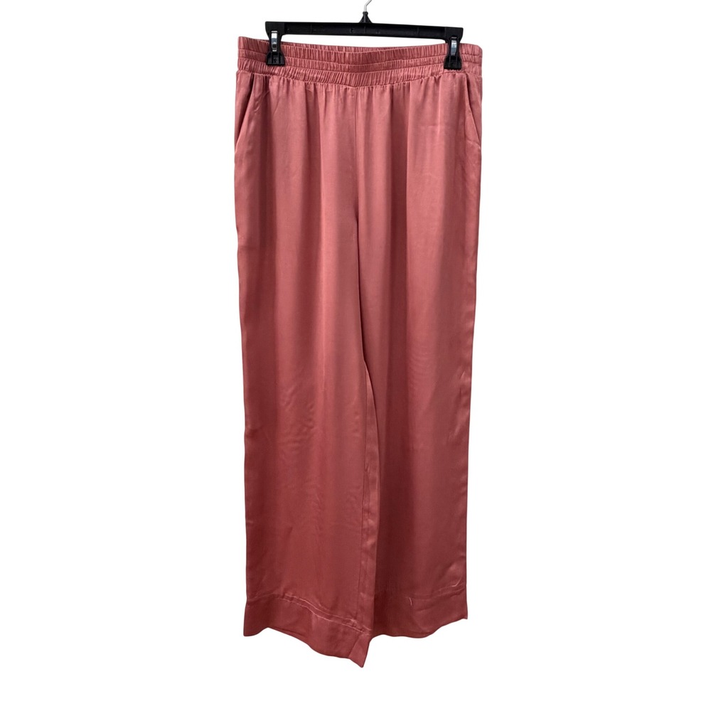 Nation LTD Wide Leg Pants Size M Pink Satin Rayon Elastic Waist High Rise